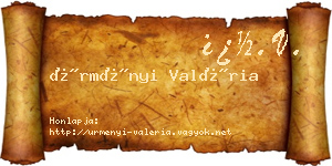 Ürményi Valéria névjegykártya